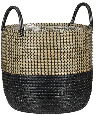 Scheurich Jonc de mer 34 - Panier à plantes avec poignées en jonc de mer - Couleur : noir naturel - Diamètre : 34 cm - Hauteur : 30,5 cm - Volume : 26,9 l