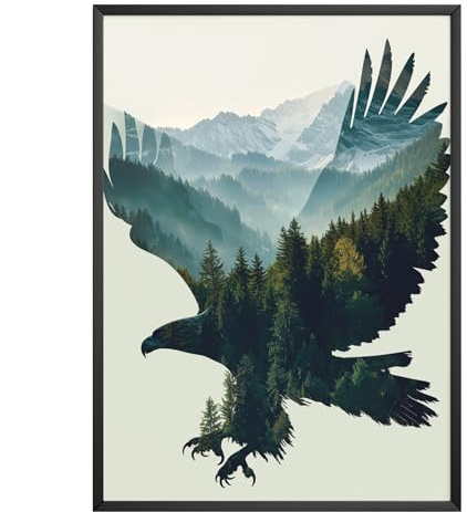 MJ-GRAPHICS - Poster Adler - Bild mit Naturlandschaft 2 in 1 - Wandbild Din A2 in Galerie Qualität mit extra dickem 300g Posterpapier - Wald in Adler - FineArt Kunstdruck ohne Bilderrahmen