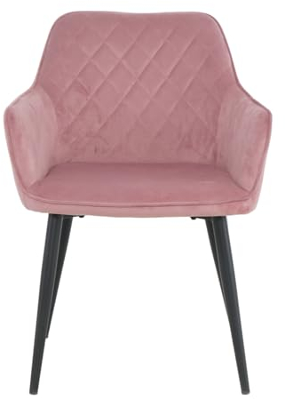 StandHeiz Sedia imbottita per sala da pranzo con braccioli – poltrona in velluto rosa cipria per cucina e soggiorno – gambe in metallo ner