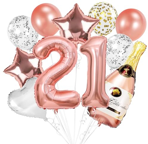 VIKY® 21. Geburtstag Frau Deko, 21 Geburtstag Deko Rosegold, Luftballon 21 Geburtstag Mann Frau, 21. Geburtstag Deko Set mit Folienballon 21 Geburtstag Ballon, Konfetti Luftballons Party Deko Supplies