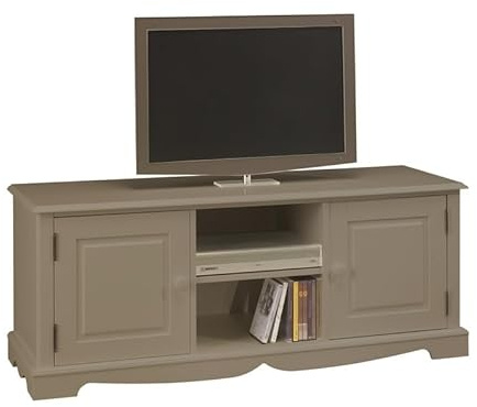 Meuble TV 60 Pouces Taupe Style Anglais 2 Portes 6 Niches 142.4 x 55.5 x 46 cm