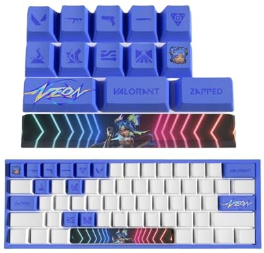 ButkUs Valorant Neon Set mit 14 Tastenkappen für mechanische Tastatur, PC, Universal, PBT OEM Profile Dye Sublimation Layout, verschleißfeste Beschichtung, als Geschenk für Freunde