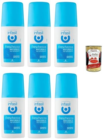 Infasil natürliche Freschezza Deo Vapo ohne Gas, ohne Aluminiumsalze, Fleckenschutz, Deodorant 6x 70 ml + Italian Gourmet polpa 400g