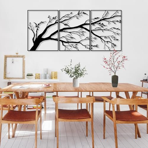 Gran rama de metal de decoración de la pared,Árbol de metal de pared de arte de 3 piezas Set,Árbol de pared de arte de decoración para el hogar, jardín, sala de estar decoraciones (53.1inx23.6in)