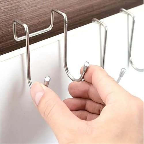 CHEFZOCO Gancho para puerta de armario de diseño doble, Perchero para puerta de armario, Colgador doble para puerta, Ganchos dobles para puerta de armario, Gancho Puerta, Acero inoxidable, Plateado