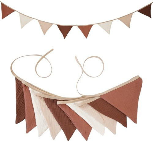 Tongyixin Wimpelkette Kinderzimmer,Gewebt aus Musselin Baumwolle,Kinderzimmer Deko,Wanddeko Geschenk,Wandtattoo Kinderzimmer Mädchen & Jungen,Babyzimmer & Babybett Deko (Elegant-Kaffee)