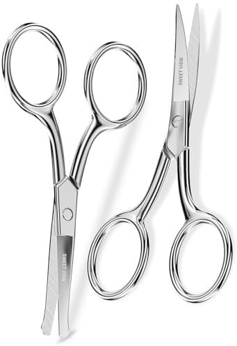 SWEET VIEW Eyebrow Scissors Curved and Rounded Nail Scissors - Small Grooming Scissors for Trimming Eyebrows, Nose, Mustache, Eyelashes, Ear Hairs, Nails and Cuticles.