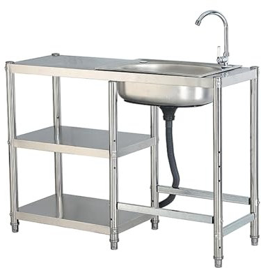 Fregadero Cocina Exterior Fregadero de Acero Inoxidable Independiente Mueble Fregadero Acero Inoxidable Fregadero Multifuncional con Banco de Trabajo Para Restaurante,Bar,Camping(35x120x80cm)