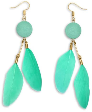 Soul-Cats 1 Paar pastell farbene Feder Ohrringe für Damen im Boho Style, Farbe: mint