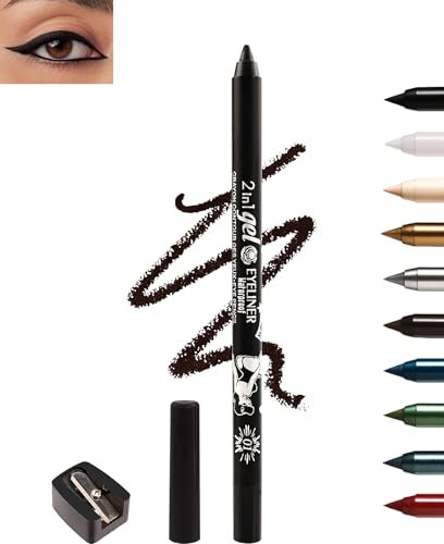 Gel Eyeliner Wasserfest Schwarz, Creme Matt Kajalstift Black, Lang Anhaltend, Wischfeste Eyelinerstift mit Anspitzer, Hochintensive Pigmente Perfekt für Smokey, Schnelltrocknende Augen Makeup-01