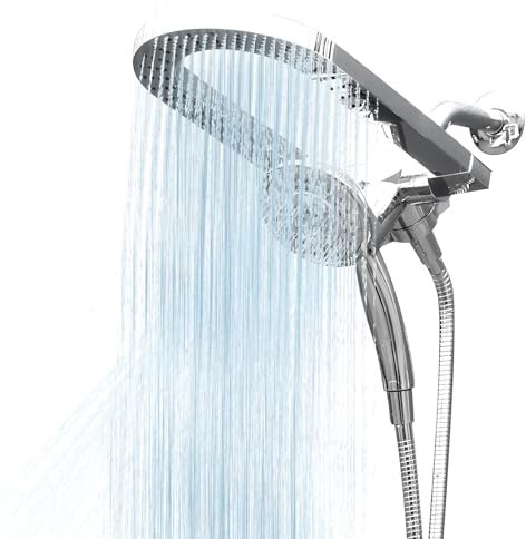 Pommeau de douche double en acier inoxydable avec 5 modes de réglage, pommeau de douche à 3 voies et pommeau de douche à main avec tuyau de 1,8 m pour salle de bain