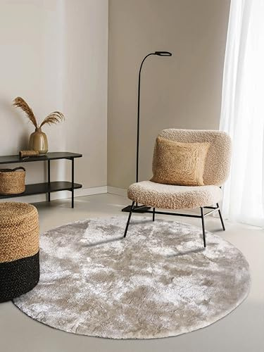 ELLE Decoration Calida Teppich Rund – Flauschiger Hochflor Wohnzimmerteppich – Einfarbig Weich Pflegeleicht Langflor für Wohnzimmer, Esszimmer, Schlafzimmer, Kinderzimmer – Creme, 200cm