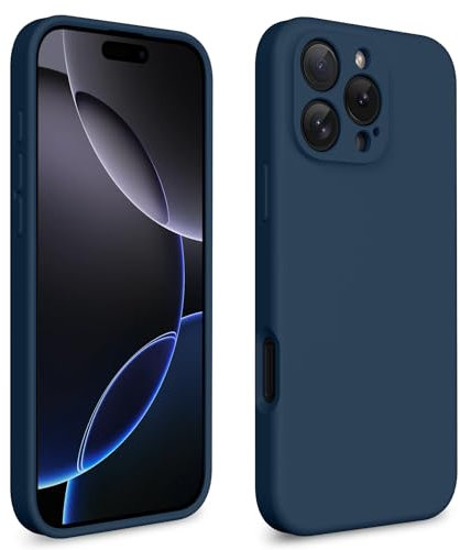 CALOOP Slim-Fit for iPhone 16 Pro Max Case,Skin Soft Liquid Silicone,Sturdy Hard Frame Shockproof Cover with Anti-Scratch Microfiber Lining,Full Protection for Screen and Lens,6.9 inch,Storm Blue