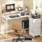 YITAHOME Computer Desk with Drawers, L Shaped Gaming Desks with LED Lights & Power Outlets, Reversible Corner Desks with Storage, Home Office Desk with Monitor Stand and PC Stand 130×100 cm, White