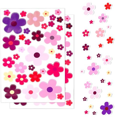 70pcs Flowers Car Bumper Stickers Set, Bike Stickers for Frame, Vinyl Car Decals, Waterproof Stickers for Car Bumper, Self Adhesive Bicycle Sticker for Window Journal Luggage Decoration (Multicolor)