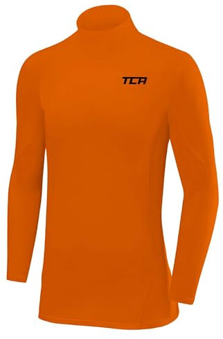 TCA Men's SuperThermal Compression Base Layer Football Running Top Long Sleeve Thermal - Mock Neck - Orange, XL