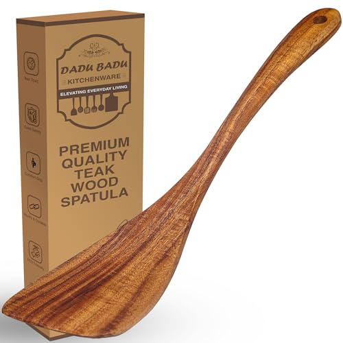 Wooden Spatula – Nonstick Turner with Long Handle for Cooking Eggs, Fish, Pancakes – Handmade Flat Frying Spatula – Ideal Kitchen Wooden Utensil Gift for Mom, Wife, or Grandma