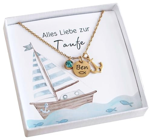 Taufkette Glaube Liebe Hoffnung Gold Silber personalisierte Kette Namenskette mit Gravur Geschenk Taufe Kommunion Konfirmation Taufgeschenk Mädchen Junge Patenkind
