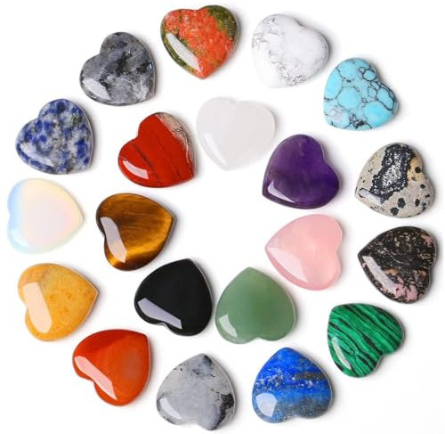 10 Stück Heilsteine Herz Kristalle Set, Herz Steine Glücksbringer Heilung Kristalle, Herz Edelsteine für Liebhaber Meditation Chakra Reiki Energieausgleich Valentinstag