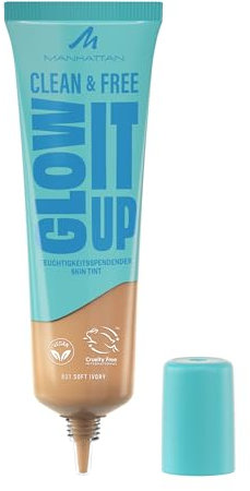 Manhattan Clean & Free Glow It Up Skin Tint, feuchtigkeitsspendender Skin Tint mit leichter, aufbaubarer Deckkraft für einen gesunden Glow, beruhigt sensible Haut, 30 ml, 031 Soft Ivory