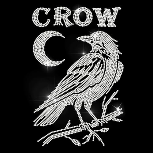 MAYJOYDIY Krähe Hotfix Transfer Strass Aufkleber Mond Rabe Bling DIY Reparatur Patch Tier Kristall Hot Fix Applikation Für T Shirt Jacke Tasche Jeans Basteln Kleidung Accessoire