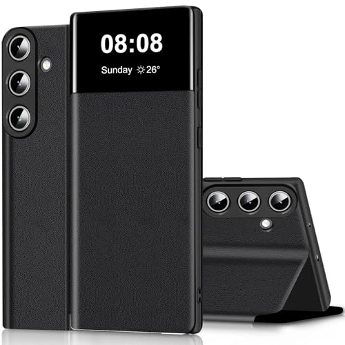 Wallet Case für Samsung Galaxy A56 Hülle Clear View Handyhülle für Samsung A56 Klapphülle Flip Cover mit Ständer Stoßfest Kratzfest Leder Schutzhülle Kartenfach Handytasche 5G/6.7 (Schwarz)