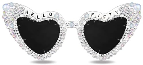 Tbay Brille zum 50. Geburtstag, Hello Fünfzig Sonnenbrille, weiß, 50. Geburtstag, Brille für lustige Freunde, fünfzig Geschenke