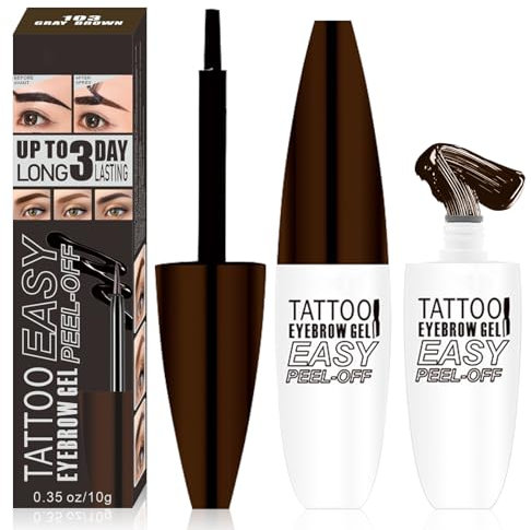 Gel de Cejas Peel Off, Tinte en Gel Marrón para Cejas, Ge-l de Tatuaje de Cejas de Color Semipermanente, Tinte de Eyebrow Resistente al Agua de Larga Duración, Dura hasta 3 Días (#3 Marrón Grisáceo)