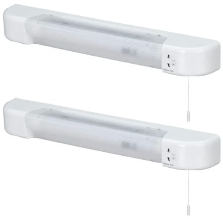 firstchoicelighting Set of 2 Bathroom LED Shaver Lights, Modern Chrome Design, Pull Cord On Off Switch, Dual Voltage, Includes LED S15 Bulb