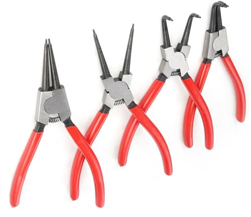Sprengringzangensatz 4tlg.,Sicherungsringzange Set 180mm mit Tasche, für Innen- und Außensicherungen, gerade, gebogen, Seegeringzange