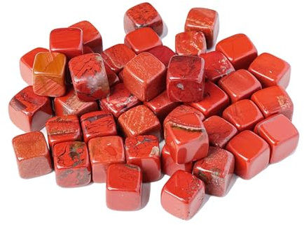 Jade Rot Kristall Würfel Set – 7 Stück 1.3cm Naturstein Energie Würfel – Dekosteine für Chakra Meditation Reiki Büro Zuhause