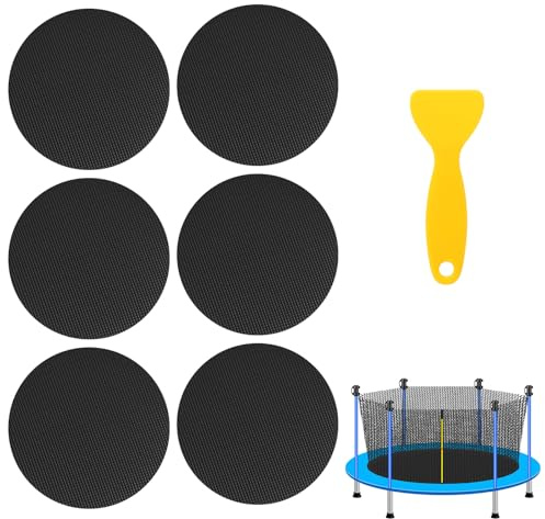 Lyreh 6 STK Trampolin Reparaturset, 10x10cm Selbstklebende Gummi Trampolin Flicken mit Schaber für Löcher und Risse in Matten (Rund)