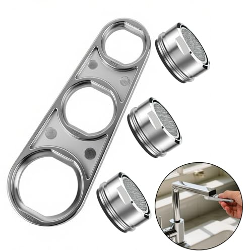 VLYX 6-in-1-Ausdrehwerkzeug für Wasserhahn-Luftsprudler – Universal-Schlüssel aus Metall mit 3 M24-Luftsprudlern zum Austausch von Wasserhahnfiltern in Küche und Bad