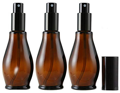 3 botellas de cristal ámbar de 100 ml, rellenables, con atomizador negro y tapa para aceites esenciales, perfumes, aromaterapia, cosméticos