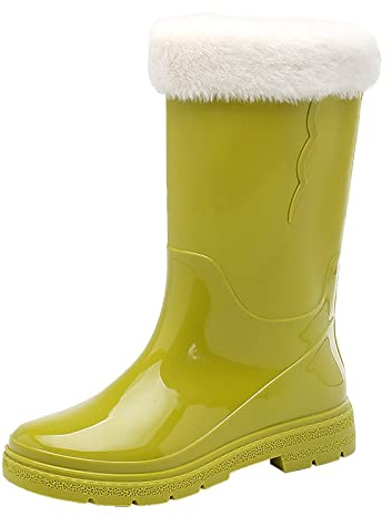 Stivali di gomma da donna con tacco alto al ginocchio, da donna, con tacco medio, in pile antiscivolo, per interni rimovibili, in gomma, da donna, con zeppa, verde, 41 EU