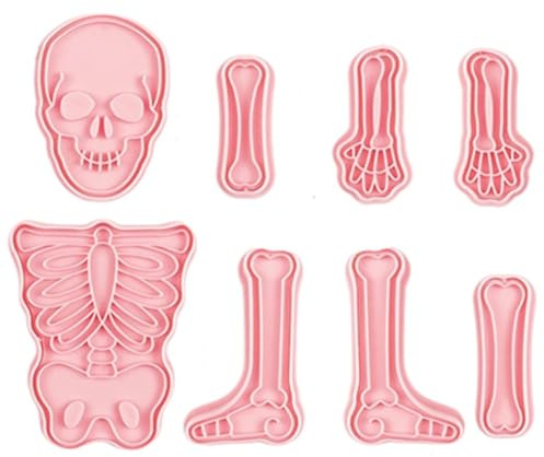 Lot De 8 Emporte-pièces en Forme D'os Humain, Motif Dessin Animé, pour Halloween, Fondant, Biscuits, Crâne, Pâtisserie Loisirs Créatifs