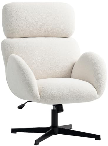 HOMCOM Schreibtischstuhl mit Samtoptik, Verstellbar Kopfstütze, Creme | Ergonomisch Homeoffice Stuhl, Höhenverstellbar Drehstuhl mit Wippfunktion, Gepolstert, Bürostuhl, Schlafzimmer, Arbeitszimmer