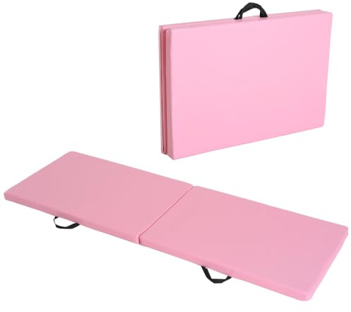 HOMCOM Trainingsmatte Faltbare Fitnessmatte mit Griffen Rosa 180x60x5 cm | Sportmatte, Gymnastikmatte, Gymnastik Tumbling Matte, für Yoga, MMA, Fitness, Pilates, Synthetikbezug