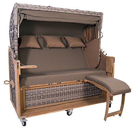 Strandkorb Kampen Spezial 3-Sitzer White Oak Polyrattan Rattan Gartenmöbel Bullaugen 57436