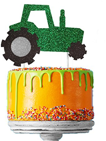 Tractor Cake Topper - Glittery Green Boys Digger Cake Topper