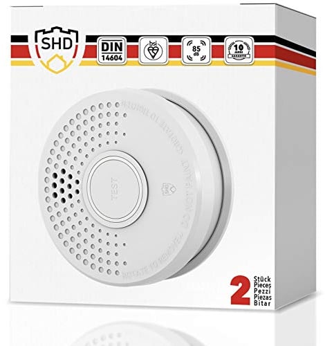 SHD Rauchmelder Set wechselbare Batterien (2X) - DIN EN14604 Geprüft & BSI-Zertifiziert, Brandmelder mit Stummschaltung & Selbsttest Funktion, Rauchmelder Magnethalter geeignet, Feuermelder DOF39