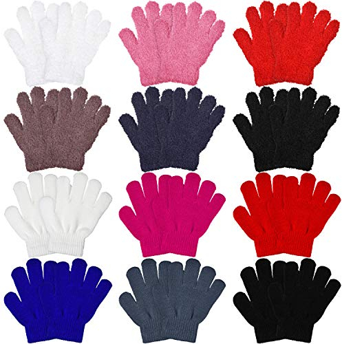 Syhood 12 Paar Kinder Handschuhe Stretch Vollfinger Handschuhe Winter Warm Gestrickte Unisex Kinderhandschuhe für Jungen und Mädchen