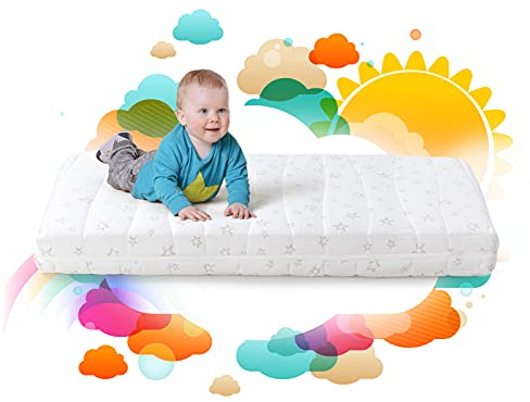 Vitapur Babymatratze 70x140 mit 10 cm Höhe für Babybett & Kinderbett | Hergestellt in EU | PU Schaum Dichte von 25kg/m3 | Zweiseitig - Weiche & Harte Seite | auf 40°C Waschbarer Bettbezug