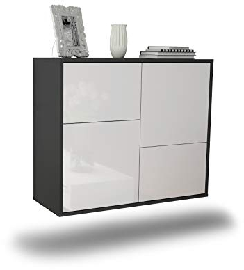 Dekati Sideboard Fremont hängend (92x77x35cm) Korpus anthrazit matt - Front Hochglanz Weiß - Push to Open