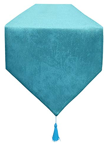BALCONY & FALCON Waschbar Tischläufer 35 x 180 cm Leinenoptik Tischläufer kein Glänzend Wasserabweisend Tischwäsche Matte für Esszimmer Party Urlaub Dekoration,Seeblau