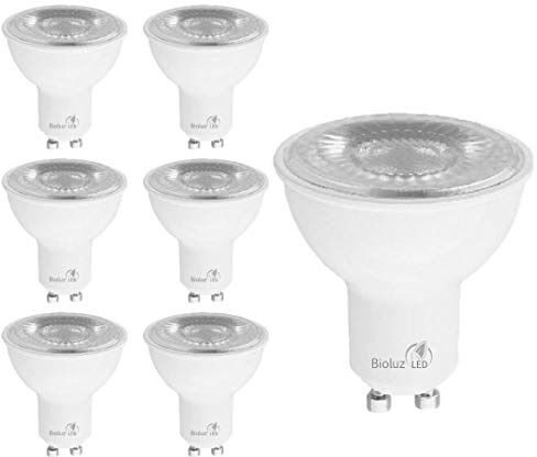 Bioluz LED 6 Pack GU10 LED Bulbs Dimmable 3000K Indoor Outdoor 50 Watt Halogen Bulb Replacement 500 Lumen UL Listed