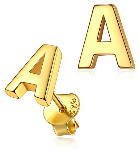 Silvora 925 Silber Buchstaben Ohrstecker Initiale A Damen Ohrstecker Gold Name Ohrringe für Damen Frauen Mädchen