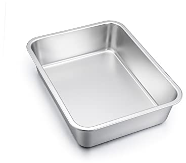 Plats Four, Joyfair Plat Inox Rectangulaire, Plaque de Cuisson Idéal pour Gratin/Lasagne/Brownie/Casseroles, Résistant à la Chaleur & Lavable au Lave-Vaisselle, 27 x 21 x 8 cm