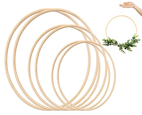 6PCS Bambus Ringe Holzringe zum Basteln, DIY Traumfänger Ringe Handwerk, 3 Größen Makramee Hoops, Bambus Floral Hoop (10cm, 12,5 und 15 cm), Traumfänger Bambus Ringe für Hochzeit Kranz Decor