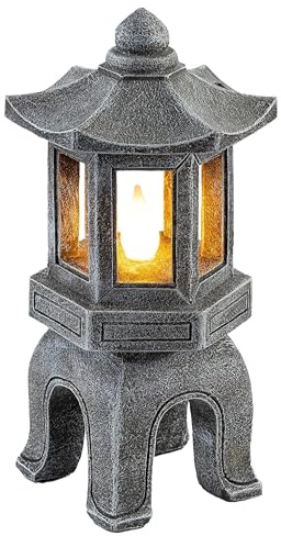 VP Home Solar Powered Asian Statue, Pagoda Garden Decor, Outdoor Zen Garden Lantern, Flickering LED Garden Light (Peaceful Zen Pagoda)